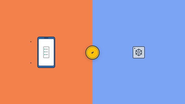 Smartphone interface connecting to a secure digital key and kubernetes container platform in this smooth flat motion graphic animation video