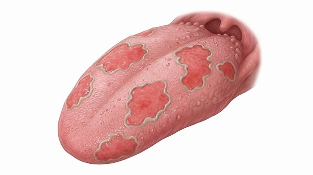 Human tongue showing geographic tongue condition