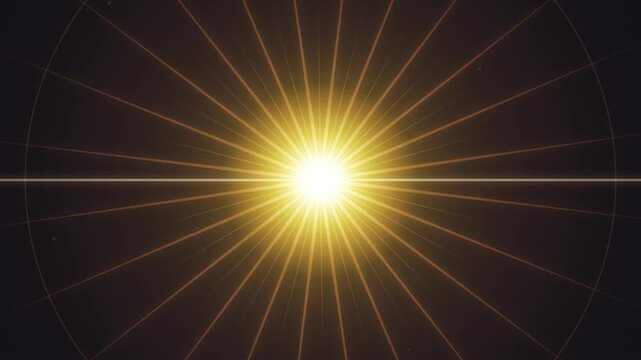 abstract radiating golden sunburst light flares effect, digital starburst explosion, lens flare, light streaks, and glowing center for futuristic backgrounds