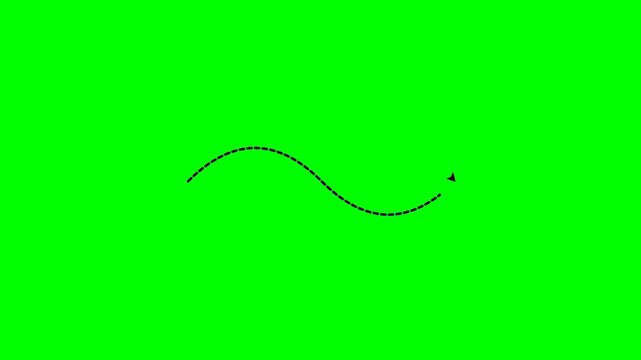 Animated dashed line path moving across a vivid green screen background in this high quality digital motion graphics video clip
