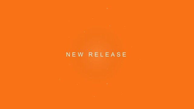 New release text animation with floating particles on a vibrant orange background for modern digital marketing video motion footage project