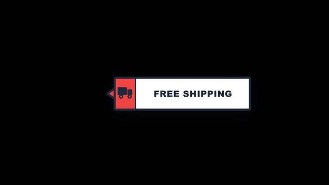 Free shipping text banner animation featuring a moving truck icon for e-commerce website interface elements in modern motion graphic style