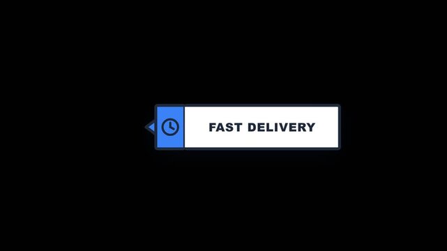 Fast delivery label animation featuring a clock icon and bold text design for modern ecommerce shipping video motion graphics clip