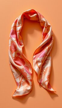 Gentle wave pastel silk accessories overlapping with modern fashion elements on premium tangerine orange matte surface