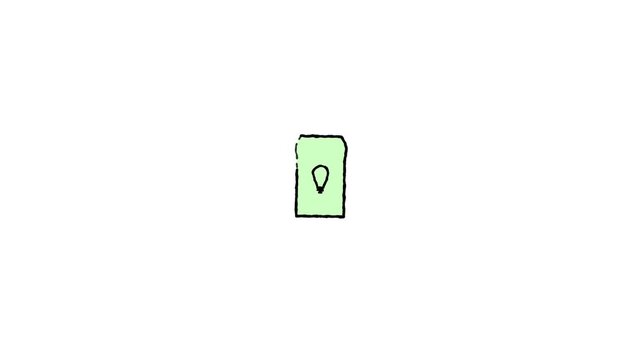 Light switch with a glowing bulb icon appearing in this minimal 2d animation style digital motion graphic video clip