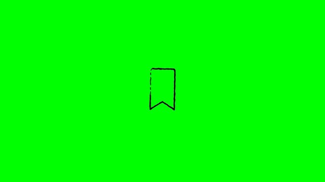 Hand drawn bookmark icon animation with rough sketch lines appearing on a bright solid green screen background video motion clip