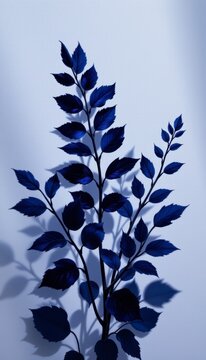 Striking glass shadow leaf combinations casting organic details on premium sapphire blue monochrome backdrop