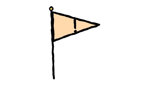 Yellow triangular flag with exclamation mark symbol waving in motion animation clip for digital signal and warning alert design projects