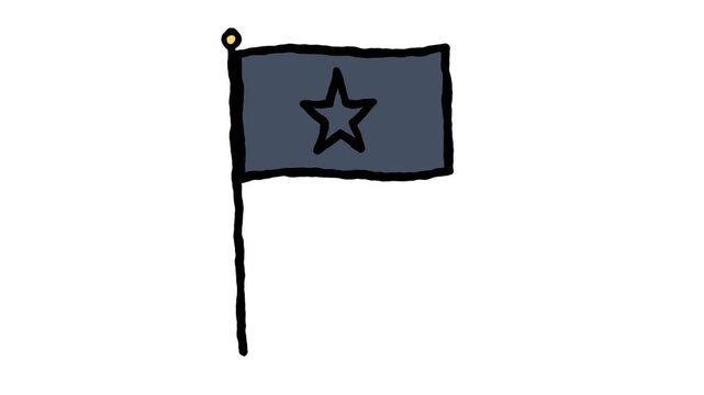 Blue flag with a single black star symbol waving in this simple hand drawn animation style digital motion graphic clip