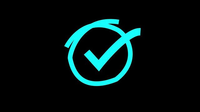 Tick mark and hand-drawn circle highlight animation 4k video. Green Checkmark, oval scribble frame, approved tick mark, verified symbol, yes icon, tick animated on balck background