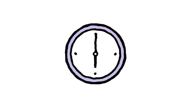 Simple hand drawn clock illustration showing time passing in a seamless looping motion animation style for creative graphic design projects