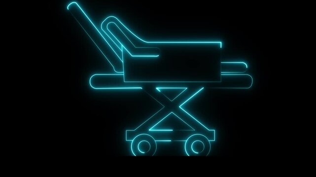 sine neon medical Stretcher icon isolated on black background. Medical stretcher with a patient icon for emergency transport and healthcare services. 4k video animation