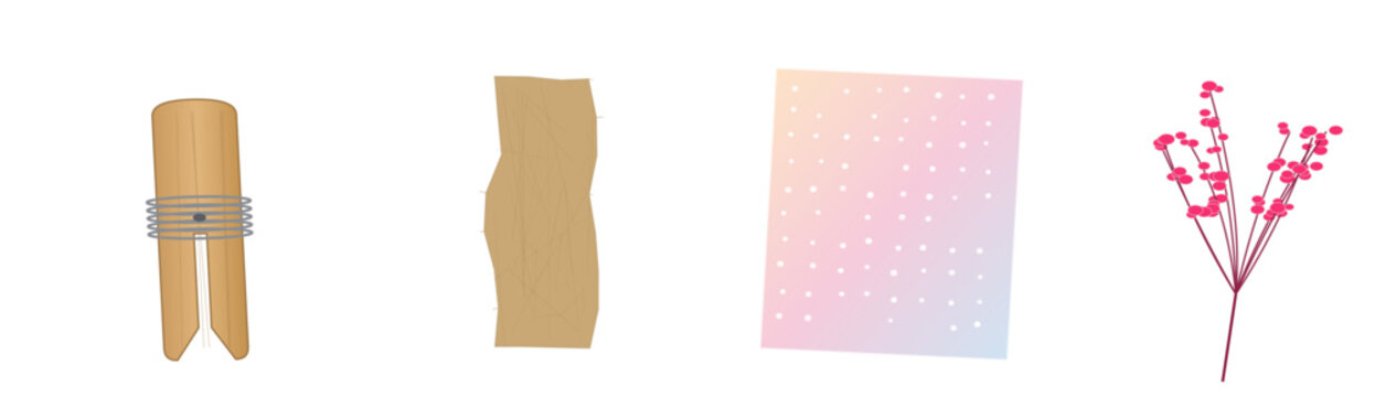 Handmade wooden clothespin craft supplies on pastel background. DIY spring decoration with natural wood clips and floral paper patterns for creativ...