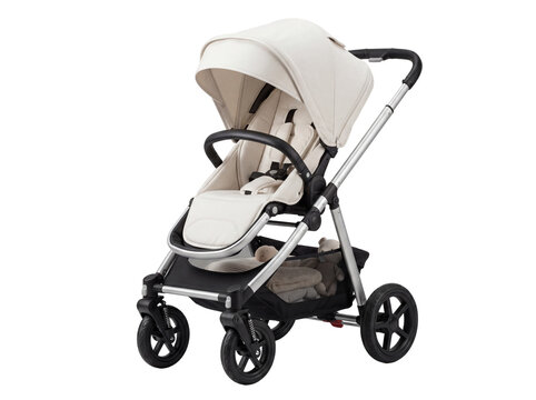 Baby Stroller With Canopy Silver Frame And Beige Fabric