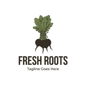Rustic root vegetable emblem for organic farms and farm-to-table restaurants.