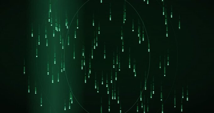 Glowing green Han ideogram characters fall slowly in a tunnel effect animation.