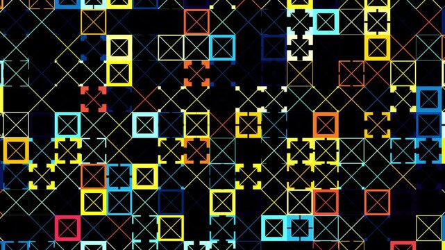 カラフルな発光四角形の幾何学パターン