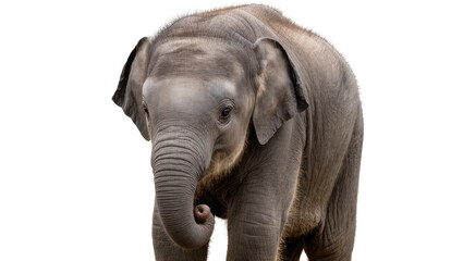 Fototapeta premium Young elephant calf with wrinkled grey skin, isolated on transparent background