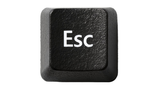Black textured computer Esc key with white lettering, isolated on transparent background