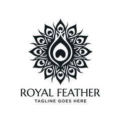 Obraz premium Symmetrical peacock feather icon for luxury branding.