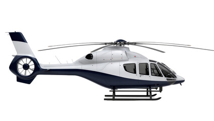Modern white and navy blue helicopter with sleek design, isolated on transparent background © Iura
