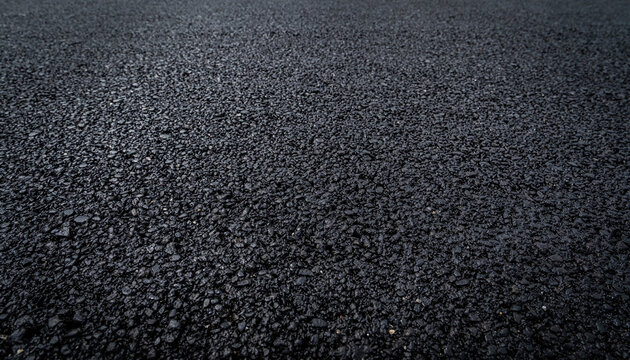 Close-up view of dark asphalt pavement texture, showing small stones and granular surface material for roads and pathways.
