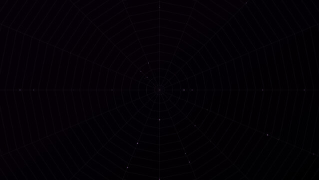 Abstract spider web network with small nodes on deep dark background