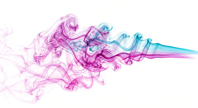 Abstract swirling smoke wisps in vibrant purple and teal hues