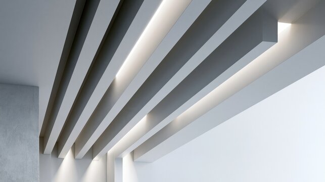 White ceiling, hypertech linear lights in automotive Luceplan pattern