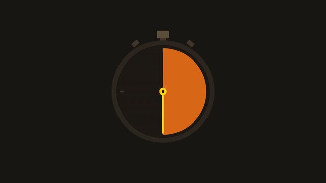 Flat design analog stopwatch icon with sunset orange sector sweep timer loop 4K