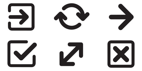 Set of essential ui icons with enter refresh arrow check box expand and close box symbols. © MOST AKTER