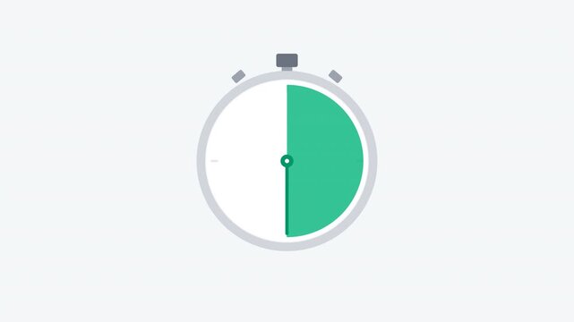 Flat design analog stopwatch icon with green emerald loading progress bar countdown 4K