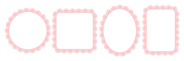 Plakat Pink girly frames. Baby decorative circle border and scalloped rectangle. Wiggle cartoon vector illustration