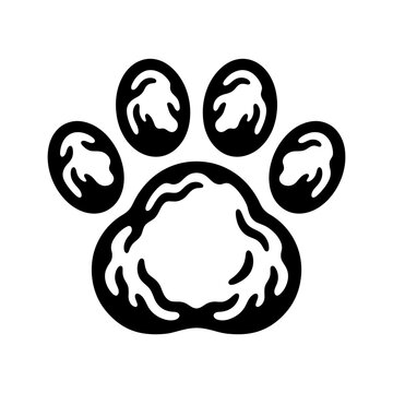 A bold, graphic illustration of a stylized animal paw print