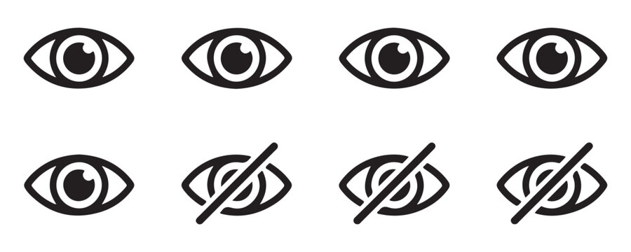 Set of eye icons showing visibility and invisibility status for design and UI elements.
