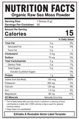 Fototapeta premium nutrition facts vector label template for organic raw sea moss powder