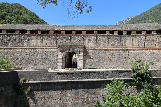 Entrance to the medieval city walls of Villefranche-de-Conflent, France