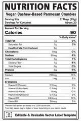 Fototapeta premium nutrition facts vector label template for vegan cashew-based parmesan crumbles