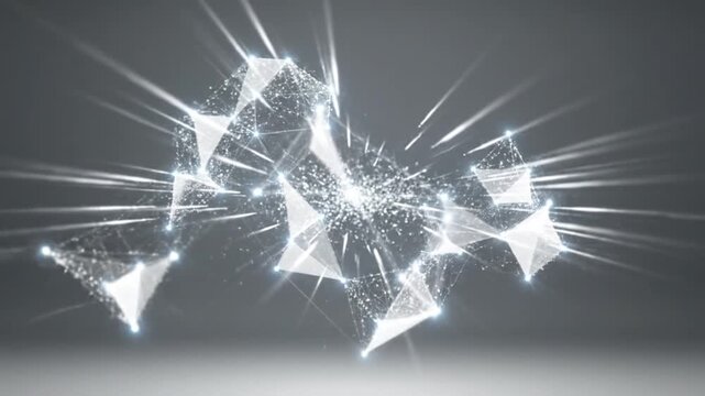 Abstract glowing particles exploding in a digital network structure, futuristic technology background