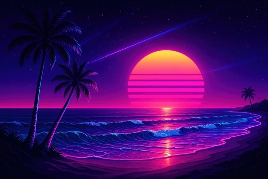 Vibrant tropical sunset beachscape
