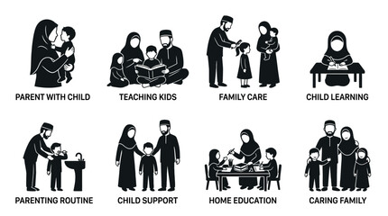 Fototapeta premium Family Parenting Icons and Child Care Illustrations