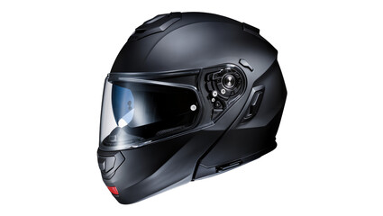 Obraz premium Matte black modular motorcycle helmet with clear visor, isolated on transparent background
