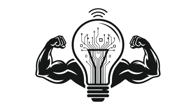 Strong light bulb with integrated circuit and flexing arms concept of technological power
