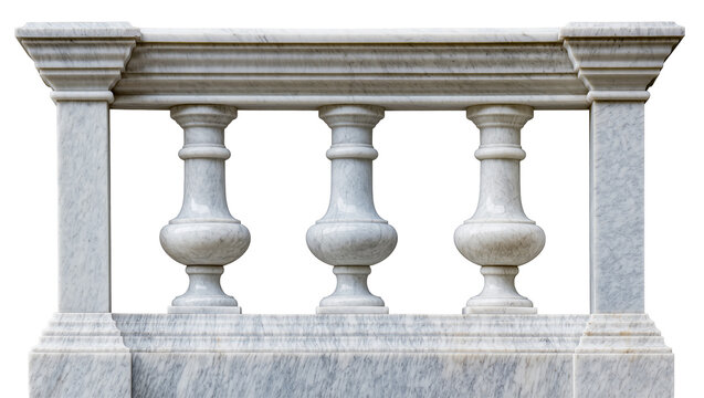 Ornate marble balustrade with classical balusters, isolated on transparent background