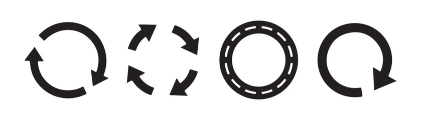 Fototapeta premium Circular refresh arrows and road style dashed ring icons for UI design navigation and web interface.