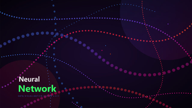 Neural network data visualization system background with abstract dotted lines and nodes for artificial intelligence and machine learning