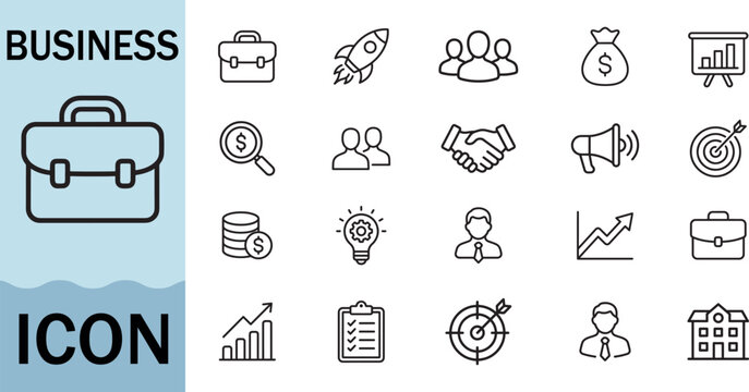Corporate business success icon set with office design elements