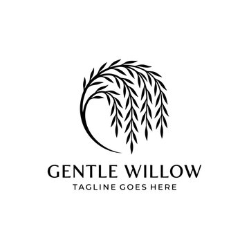 Elegant and serene willow tree branch icon for wellness, spa, or natural product branding.