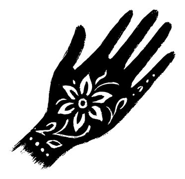 Hand silhouette with simple flower ornament in henna mehndi style