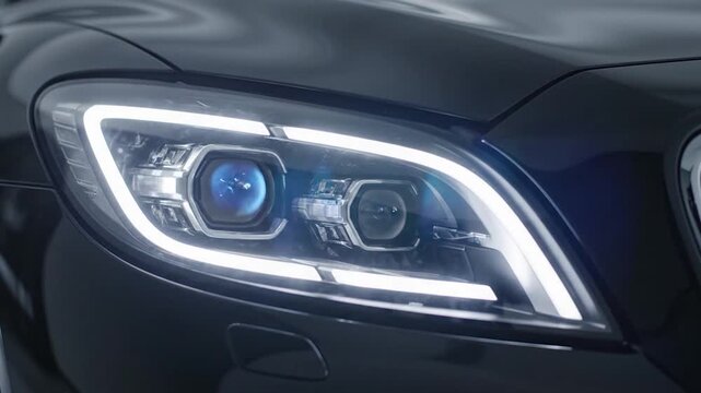 Sleek modern car headlight with bright LED daytime running lights